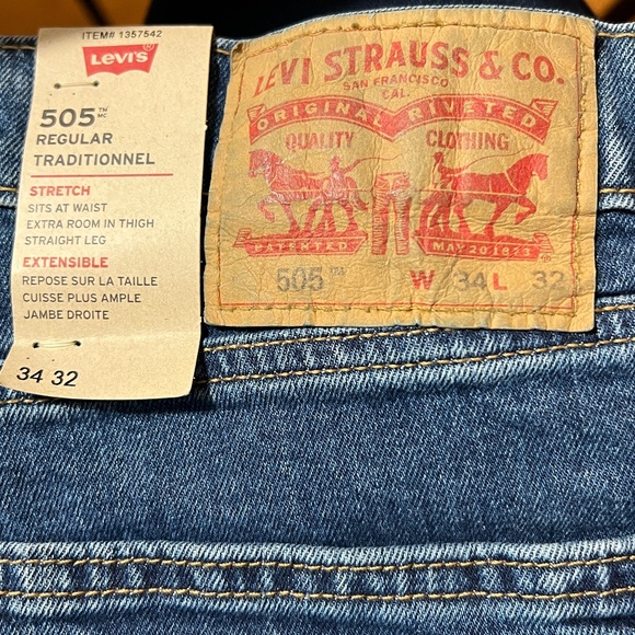 Levi's 505 Jeans Regular Traditional Size 34 x 32 Medium Blue Stretch - Picture 6 of 9